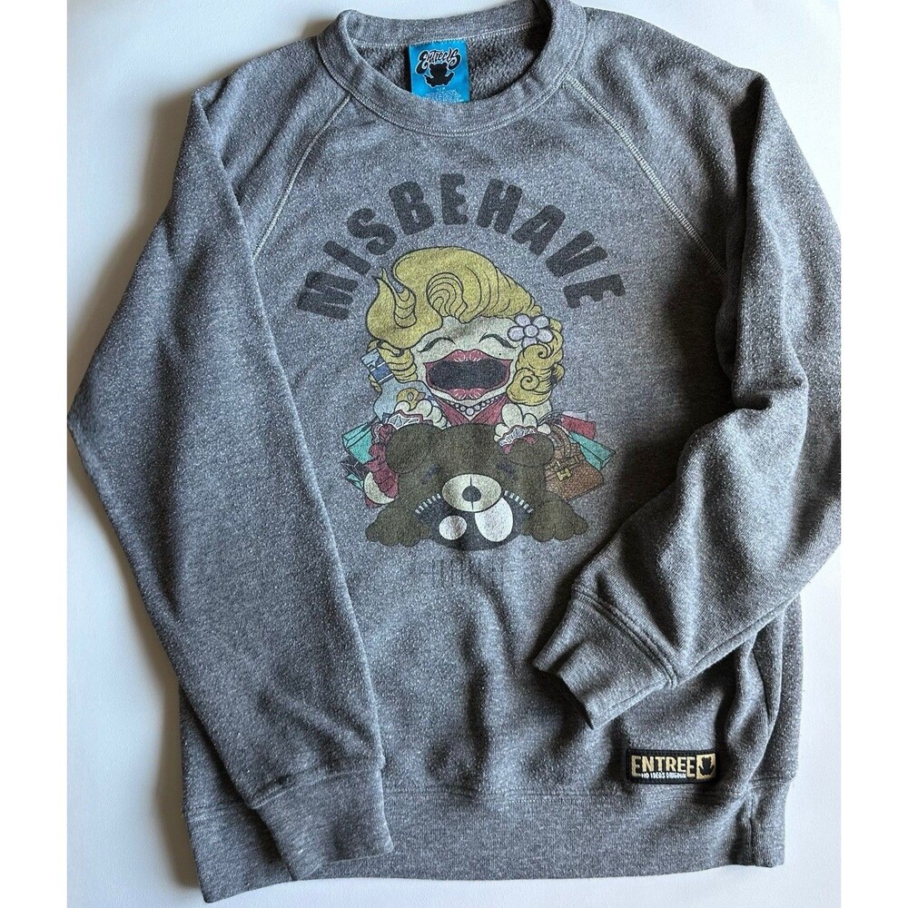 Entree LS Misbehave Crewneck Small Gray Graphic Sweatshirt Y2K Streetwear